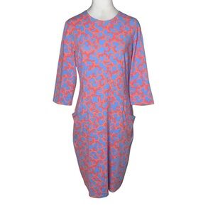 J. McLaughlin Women’s Blue Coral Print Long Sleeve Dress with Pockets Modest